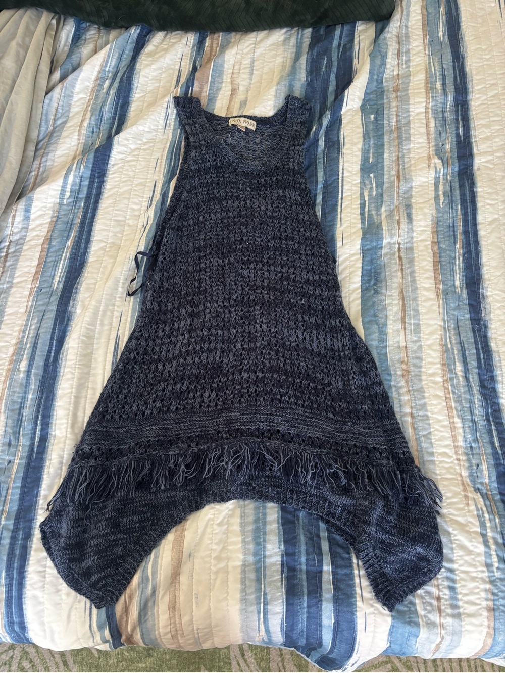 Knox Rose Navy Open-Knit Fringe Tank dress